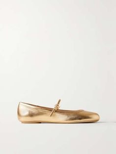 Classic Evening Flats, Classic Gold Flats With Flat Heel, Luxury Gold Flats For Evening, Luxury Gold Flats, Elegant Gold Flats For Galas, Luxury Gold Flats With Round Toe, Flat Mary Janes, Get Dressed With Me, Gold Shoes Flats