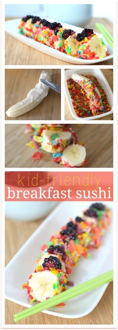 this kid friendly breakfast sushi is made with cereal and fruit