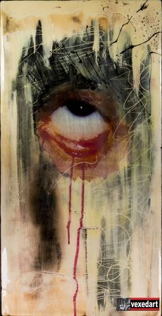 an eye with blood dripping out of it