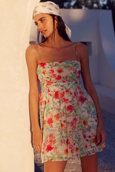 Jamaican Me Crazy Floral Chiffon Mini Sundress - ShopPromesa Longer Mini Dress, Flowy Floral Print Summer Mini Dress, Flowy Floral Mini Sundress, Sun Dresses, Breezy Floral Print Mini Sundress, Blue Mini Floral Summer Dress, Blue Floral Mini Sundress, Mini Dress Outfits, Hawaii Outfits