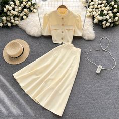 Elegant Two-piece Skirt For Workwear, Elegant Two-piece Skirt For Work, Formal Two-piece Spring Skirt, Elegant Skirt Sets For Spring, Spring Two-piece Solid Skirt, Elegant Long Skirt Set For Summer, Elegant Mini Skirt Sets For Spring, Elegant Spring Mini Skirt Set, Solid Color Office Sets For Summer