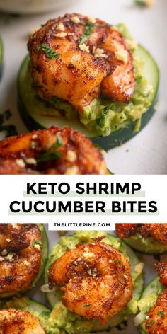 keto shrimp and cucumber bites with text overlay