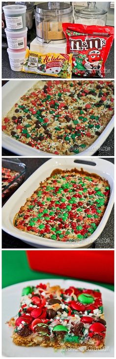 the process for making christmas desserts is shown in three different stages, including toppings and