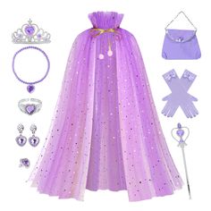 PRICES MAY VARY. Princess Dress up Costume Set include: glitter princess cloak, princess crown tiara, princess wand, earring, bracelet, ring, necklace, gloves, bag. Stylish & Sequins Capes for Girls made of soft and comfortable sheer mesh fabric, the neck of cloak is designed with soft gold strap to prevent the shawl from falling off. Easy to put on and take off. lightweight princess cape was full of the sparkly stars and moon everywhere that little girls liked. The princess dress up accessories Princess Cloak, Princess Cape, Dress Up Clothes, Sequin Cape, Princess Wands, Princess Dress Up, Crown Tiara, Girls Dress Up, Dress Up Costumes