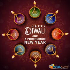 happy diwali greeting card with colorful candles and decorative design on dark background illustration