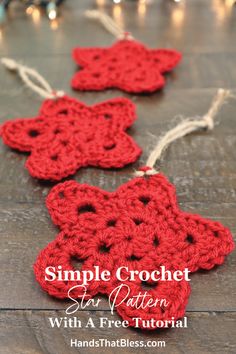 crochet christmas ornaments with text overlay that says simple crochet star pattern