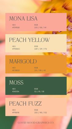 the color scheme for each flower is different colors and sizes, including peach, yellow, green