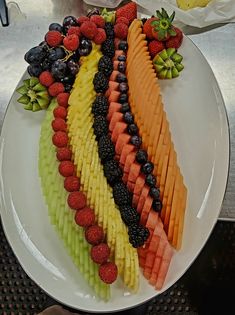 a white plate topped with cut up fruit