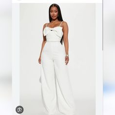 Brand New, With Tags. Wide Leg Jumpsuit With Embellished Belt And Spaghetti Straps. Size Medium Tan Jumpsuit, Leather Leggings Fashion, Embellished Jumpsuit, Fashion Nova Jumpsuit, Collar Jumpsuit, White Long Sleeves, Embellished Belt, Colorful Jumpsuit, Cut Out Leggings