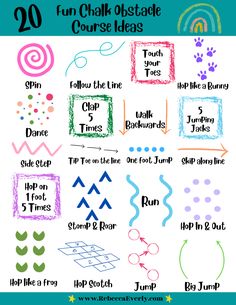 How to Make the Perfect Chalk Obstacle Course - Rebecca Everly Obstacle Course Ideas For Preschoolers, Hopscotch Obstacle Course, Sidewalk Chalk Hopscotch, Chalk Art Obstacle Course, Pre K Obstacle Course, At Home Obstacle Course, Chalk Outdoor Activities, Gross Motor Obstacle Course, Side Walk Chalk Obstacle Course Ideas