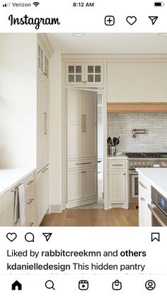 the instagram page shows an image of a kitchen with white cabinets