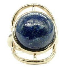 This trendy ring has a vivid simulated lapis stone that stands out and works well with the gold tone finish. In addition, the abstract framing around the round center stone adds depth and spunk to this beautiful ring. This ring also makes a great pop of color if your outfit or look needs one. The size of the round simu Lapis Stone, Trendy Ring, Stone Gold, Beautiful Ring, New Generation, Bridesmaids Gifts, 14kt Gold