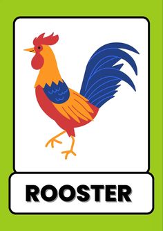 a rooster with the word rooster on it's back and an image of a bird in