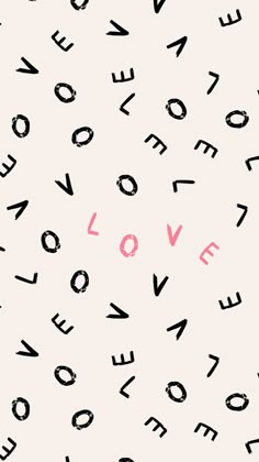 the word love is written in black and pink on a white background with small letters