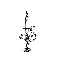 a black and white drawing of a candelabra with a candle on it