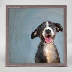 a painting of a dog with its mouth open and it's tongue hanging out