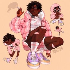 Black Art Cartoon, Pink Pastel Outfit, I Just Love Him, Pastel Outfit, Black Anime, Black Characters, I Apologize, Arte Sketchbook