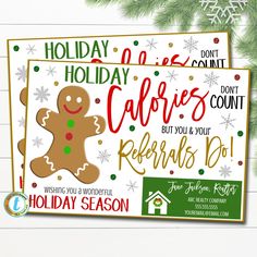 two holiday cards with gingerbreads on them