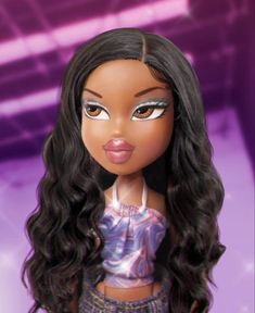 bratz sasha Black Bratz Doll With Braids, Bratz With Curly Hair, Bratz Morena, Brats Doll Profile Pic, Bratz Doll With Curly Hair, Sasha Bratz Pfp, Sasha Bratz Aesthetic, Girl Cartoon Characters