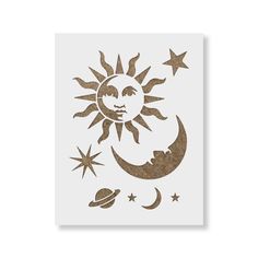 an image of the sun and moon with stars around it on a white paper background