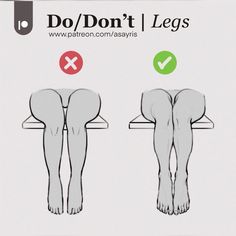 the back view of a person's legs with two different signs above them that say do / don't leg