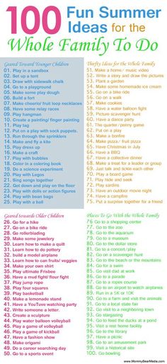 a poster with the words 100 fun summer ideas for the whole family to do on it