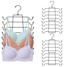 PRICES MAY VARY. Closet Space Saving: Our bra hangers features 8 tiers, each pack of 3 hangers securely holds 24 bras or tank tops, free up the closet or drawer space for storage your other clothing, allowing you to effectively maximize closet space Organized & Wrinkle-Free: Easily view and pick out the clothes you want with our sleek tank top hangers, your bras stay organized and free of unnecessary wrinkles or creases, keeping your intimate clothing in pristine condition and ready to wear Mult Organize Sports Bras, Hanging Bra Storage, Hanging Bras, Bra Holder, Lingerie Organization, Tank Top Hanger, Bra Organizer, Bra Hanger, Organize Closet Space