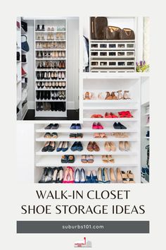 a white closet filled with lots of shoes