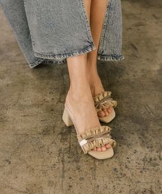 The Julissa | Khaki Romantic Low Heel Sandal – Oasis Society Low Heel Sandals, Daisy Dukes, Wrap Heels, Loungewear Jumpsuit, Midi Cocktail Dress, Heeled Sandal, Heel Sandal, Curvy Outfits, Plus Size Swimwear