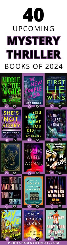 the front cover of 40 upcoming mystery books of 2014, with text overlaying them