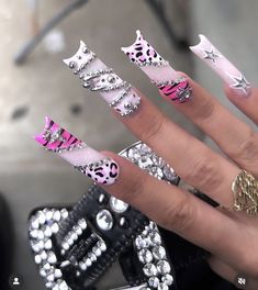 Plain Acrylic Nails, Unique Acrylic Nail Designs, Colourful Acrylic Nails, Junk Nails, Acrylic Toe Nails