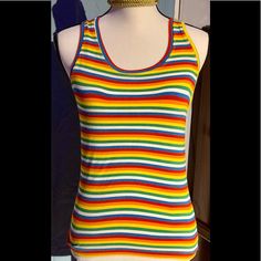 Never Worn. Early 2000s Era Rainbow Tank Top. Soft Stretchy Material. Very Vibrant Colors Multicolor Fitted Retro Tank Top, Rainbow Sleeveless Fitted Top, Rainbow Fitted Sleeveless Top, Fitted Rainbow Sleeveless Top, Multicolor Fitted Tops For Pride, Fitted Multicolor Tops For Pride, Retro Multicolor Tank Top, Retro Rainbow Tops For Summer, Retro Rainbow Tops For Spring