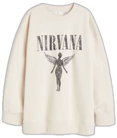 H&m Oversized Cotton Sweatshirt, H&m Long Sleeve Graphic Print Sweatshirt, H&m Cotton Sweatshirt With Letter Print, H&m Long Sleeve Tops With Letter Print, H&m Fall Streetwear Tops, H&m Relaxed Fit Crew Neck Sweatshirt, H&m Letter Print Sweatshirt For Fall, Nirvana Sweatshirt, Preppy Sweater