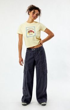 PacSun Navy Low Rise Baggy Cargo Pants | PacSun Casual Cropped Bottoms With Belt Loops, Cropped Streetwear Bottoms With Pockets, Cropped Bottoms With Pockets For Streetwear, Casual Cropped Bottoms With Cargo Pockets, Relaxed Fit Cropped Bottoms For Streetwear, Low Rise Baggy Cargo Pants, Baggy Cargo Pants, Cargo Pants Women, Baggy Fits