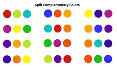 different colored dots arranged in the shape of circles on a white background with words split complementary colors