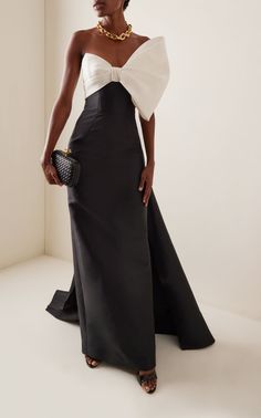 Asymmetric Bow-Detailed Mikado Silk Column Gown By Monique Lhuillier | Moda Operandi Mikado Silk, Skirt Shapewear, Feminine Dresses, Dreamy Gowns, Column Gown, Silk Gown, Gowns Of Elegance, Monique Lhuillier, Feminine Dress