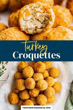 easy turkey croquettes recipe with text overlay