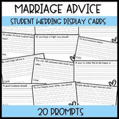 marriage advice cards for students to help them write their own wedding wishes on the page