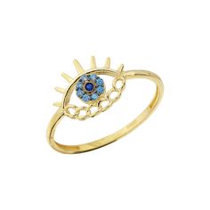 "Ward off bad vibes and Monday blues by adding this gem into your life. A ring for anyone who needs a little extra something to get through the day, or just wants a little extra something. Evil Eye Ring/ 14K Real Gold Evil Eye Ring/ Protection Ring/Minimalist Evil Eye Ring/Blue Stone Evil Eye Ring/ Rings For Women/Birthday Gift Made to Order *Gold KT: 14K Solid Gold *Gold Color: Available in Yellow, Rose or White Gold .Gemstone : Cz Sapphire and Blue Topaz *Average Weight: 0.95 gram RING SIZE; 4 14k Gold Celestial Ring For Gift, Adjustable Blue 14k Gold Rings, Blue 14k Gold Cluster Ring Gift, Adjustable Symbolic Gemstone Rings, Adjustable 14k Gold Spiritual Rings, Yellow Gold Evil Eye Round Ring, Yellow Gold Spiritual Crystal Promise Ring, Spiritual Yellow Gold Crystal Promise Ring, Spiritual Yellow Gold Rings With Halo Detail