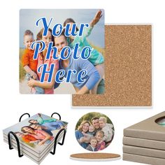 a cork board, coasters, and magnets are shown