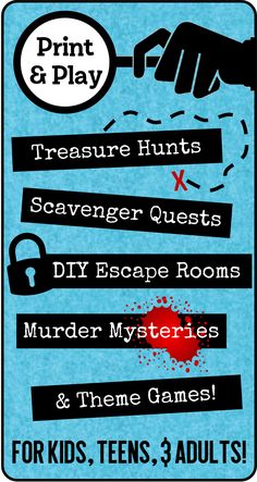 Printable Treasure Hunts, Scavenger Quests, DIY Escape Rooms, Murder Mystery Games for kids, teens, & adults. Escape Room Clues Ideas, Library Treasure Hunt, Treasure Hunt Clues For Teens, Riddle Scavenger Hunt Ideas, Escape Room Ideas For Teens, Scavenger Hunt Puzzles, Escape Room Riddles, School Treasure Hunt