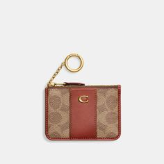 Crafted of refined leather and our Signature canvas the Mini Skinny keeps keys cards and other small essentials secure. | Coach Mini Skinny Id Case In Signature Canvas - Women's - Brass/tan/rust Id Wallet, Signature Canvas, H Style, Small Leather Goods, Leather Goods, Small Items, Key Rings, Key Ring, Card Case