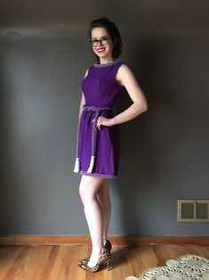 "Size S Measures Bust: 34\" Waist: 26\" Hips: 40\"" Fitted 1970s Style Purple Dress, 1970s Fitted Purple Dress, Fitted Purple 1970s Style Dress, Fitted 1970s Mini Dress, 70s Space Age, Mod Mini Dress, Foxy Brown, 70s Disco, Sports Trousers