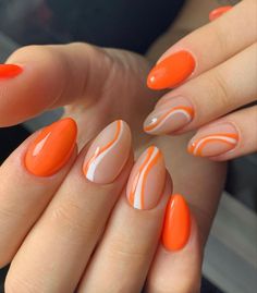 Orange Nail Designs, Summery Nails, Orange Nails, Cute Acrylic Nails, Trendy Nails, Almond Nails, French Nails