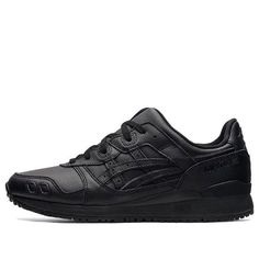 Looking for a versatile, vintage-inspired running shoe? Check out the ASICS Gel Lyte 3 OG ‘Triple Black’. This sneaker features a stealthy one-note black finish, with split-tongue construction borrowed from the ASICS Gel-LD Racer. The upper is made of black leather with tonal tiger stripe branding, while the midsole is compression-molded from tri-density EVA foam for lightweight cushioning. A solid rubber outsole completes the shoe, making it perfect for any activity. Whether you’re hitting the Asics Sneakers With Rubber Waffle Outsoles For Light Sports, Asics Running Shoes With Rubber Waffle Outsoles, Asics Running Shoes With Cushioned Midsole For Streetwear, Casual Asics Running Shoes With Rubber Waffle Outsoles, Sporty Running Shoes With Studded Rubber Outsoles, Custom Low-top Sneakers With Studded Outsoles For Running, Asics High-top Running Sneakers, Classic Asics Low-top Running Shoes, Classic High-top Running Shoes With Vibram Sole