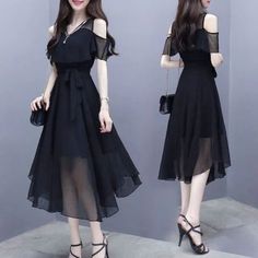 Fitted Midi Dress, Off Shoulder Fashion, Asymmetrical Skirt, Outfit Casual, Types Of Skirts, Flowing Maxi Dress, Black Midi Dress, Summer 2024, Chiffon Dress