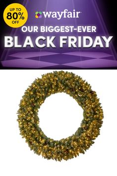 a christmas wreath with the words, our biggest - ever black friday sale up to 80 % off