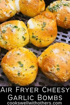 Air Fryer Cheesy Garlic Bombs are a great snack or side dish for the air fryer, easy to make but big on flavor and cheesy goodness Air Fryer Cheesy Bread, Air Fryer Cheese Balls, Air Fryer Baked Goods, Air Fryer Appetizers, Air Fryer Cheese, Air Fryer Easy