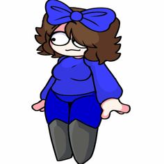 a cartoon girl with glasses and a bow on her head is standing in front of the camera