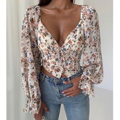 Long Sleeve Chiffon Shirt, Blouse Size Chart, Top With Open Back, Lantern Sleeve Top, Chic Type, Floral Fit, Blouse Material, Chiffon Long Sleeve, Chiffon Shirt